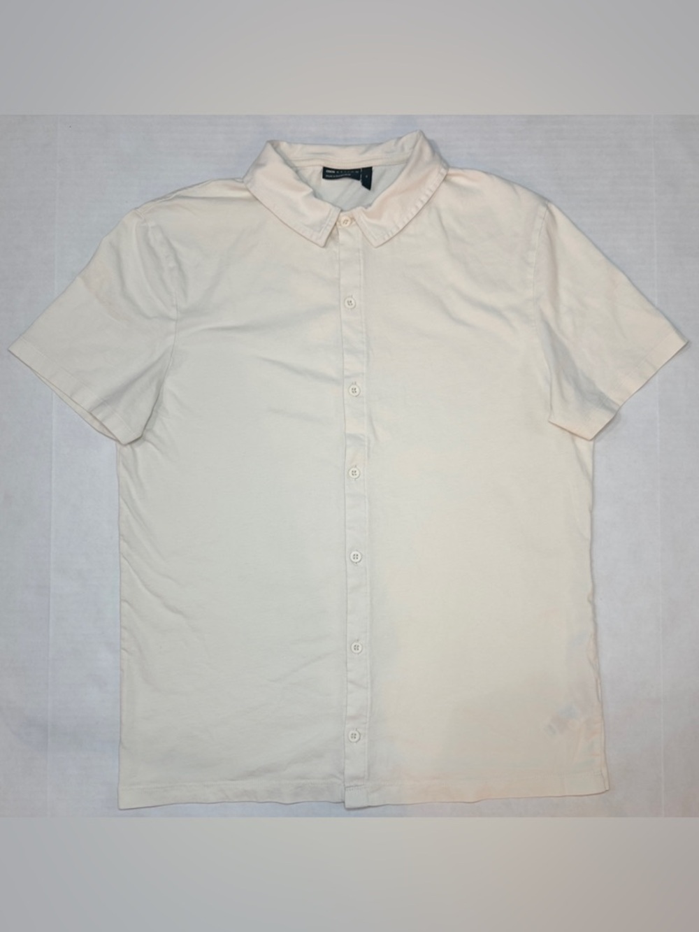 ASOS DESIGN Button Through Jersey Shirt Short Sleeve Cream Size M